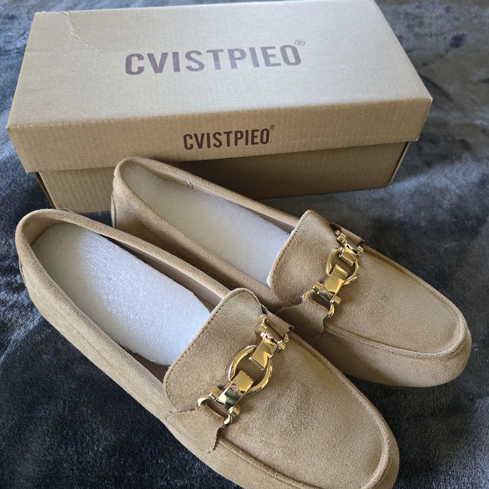 Women's Beige Loafers with Gold Detail